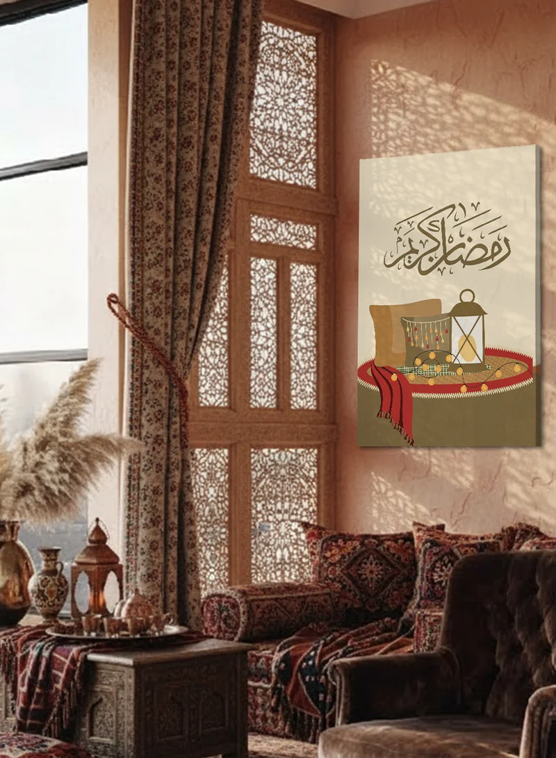 لوحة لوحة كانفاس على إطار خشبي بتصميم رمضان كريم مع فانوس رمضان